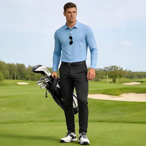 Polo para Hombre de Golf, Manga Larga, Porta Gafas, Dobladillo Abierto, Ajuste Clásico con 3 Botones miniatura 2