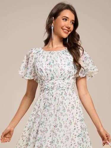 Image of Ever-Pretty Women's Chiffon Crew Neck Empire Waist Wedding Guest Dress Summer Short Sleeve Semi Formal Dresses 02053