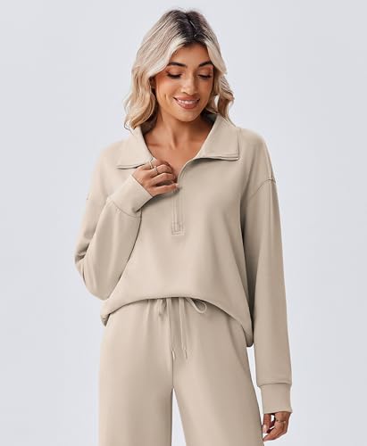 Image of PINSPARK 2 Piece Sets for Women 1 /2 Zip Sweatsuit Loose Fit Sweatshirt Straight Leg Pants 2026 Matching Outfit Fall Tracksuit
