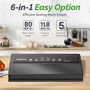 GERYON Vacuum Sealer Machine Food Vacuum Sealer with Powerful Suction Slim Design Easy to Use Led Indicator Lights for Sous Vide Meal Prep wStarter Kits for Vacuum Seal Container