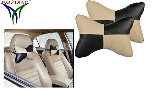 Image of Kozdiko Car Seat Pillow /Seat Cushion /Head Rest (Black /Beige, Set of 2 Pcs) Neck Rest Pillow Square Chess Design for Toyota Innova