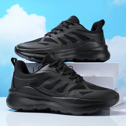Mens Breathable Mesh Lace Up Platform Sneakers Casual Non-Slip Running Shoes Lightweight Round Toe Sneakers for Walking Sport Tennis (Black White,9.5)4