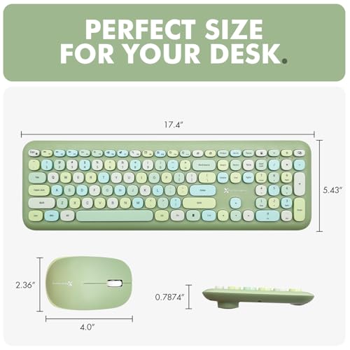 Image of X9 Performance Colorful Keyboard and Mouse Combo - 2.4G Wireless Connectivity - Transform Your Space with a Cute Wireless Keyboard and Mouse Set (110 Keys and 18 Shortcuts) - Green Keyboard and Mouse