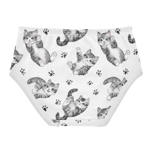 ZZKKO Gray Cat and Paw Girls Underwear Toddler Panties for Girls Comfort Brief Size 2-8T2