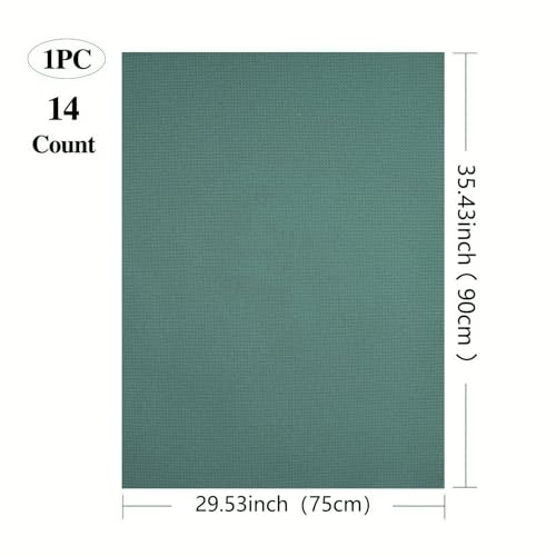 Image of 14CT Aida Cloth - 30x35 Inch Cross Stitch Fabric for Embroidery, Pre-Cut Needlework Material, Acid-Free, Durable Weave(Dark Green)