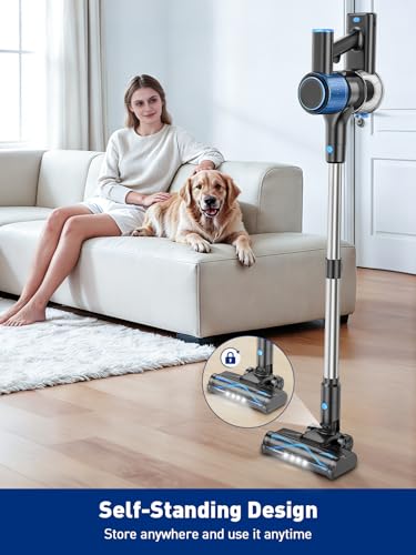 Image of VOKENE Cordless Vacuum Cleaner, 8 in 1 Powerful Suction Lightweight Vacuum Cleaner for Home, LED Display, 3 Suction Modes, 45Mins Detachable Battery Vacuum for Hard Floor Carpet Pet Hair (Blue)