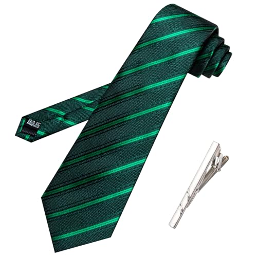Image of Barry.Wang Silk Men Ties Formal Stripes Necktie and Tie Clip for Wedding Party Business Fashion Classic
