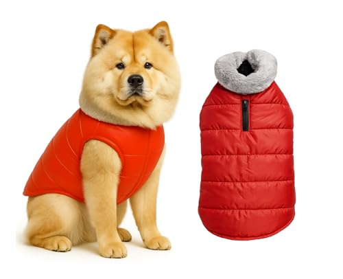 Image of The Pets Company Dog Winter Coat Jacket, Clothes, Windproof, Waterproof, Light Weight, Washable, Ultra Warm Thick Fleece Lined Dog Vest for Cold Weather Protection, (Red, Large - 24 Inch)