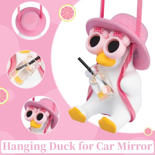 Swinging Duck Car Hanging Ornament, Cool Hanging Duck for Car Mirror, Pink Rear View Mirror Accessories, Cute Cars Decor, Funny Cars Accessories, Decor Pendant for Women Men