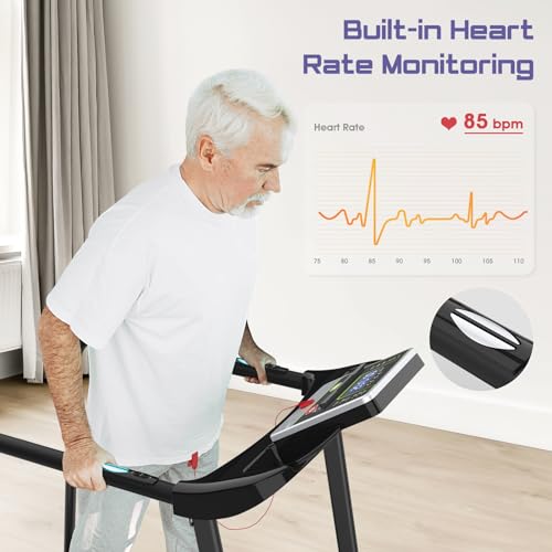 Walking Treadmill for Seniors with Handrails - Recovery Fitness Exercise Machine for 300lbs Capacity, Foldable Treadmills for Home with Heart Rate Monitoring, Holder for Phone & Cup - Image 5
