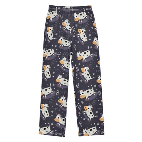 ZZXXB Funny Cow Print Boys Long Pants Soft Trousers Elastic Waist Kids Lounge Bottoms with Pockets S-XL