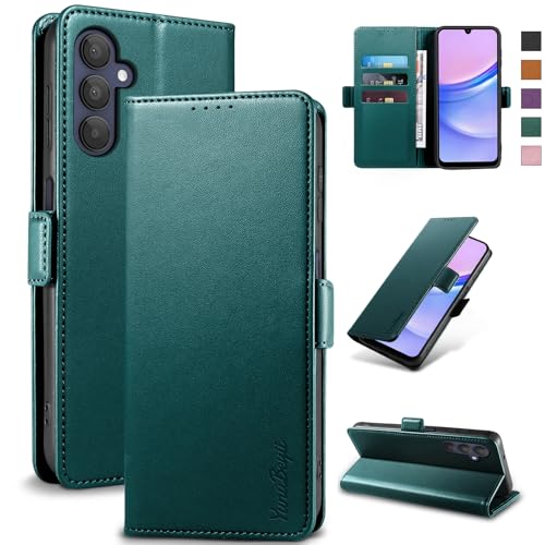 Yunubeyii Wallet Flip Case for Samsung Galaxy A15 5G - [RFID Blocking] Luxury PU Leather Card Holder Magnetic Phone Cover with Kickstand,Shockproof Protective Case,Green