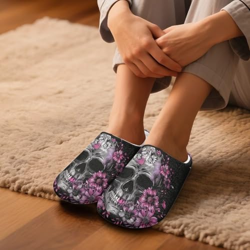 Howilath Skull Womens Slippers Soft Indoor Fuzzy Slippers Flannel Winter Closed Toe Shoes for Indoor & Outdoor4