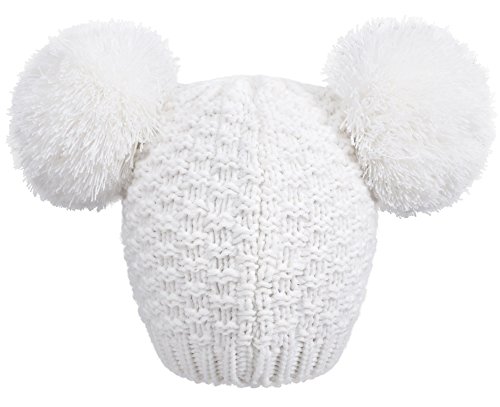 Simplicity Beanie for Women Winter Knit Pompom Beanie Snowboard Ski Hat, Double Poms White