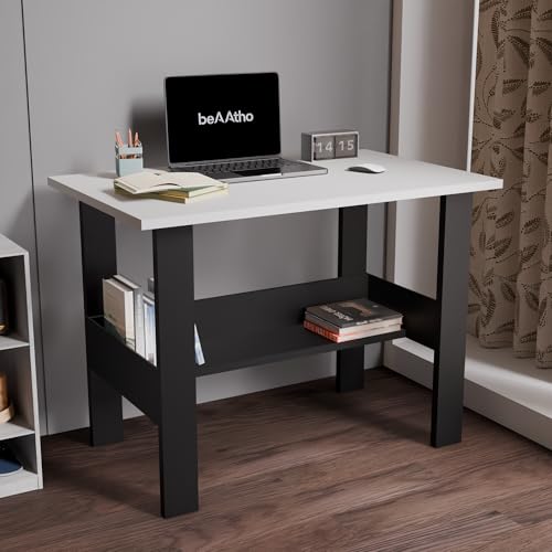 Image of beAAtho Spectrum Desk - Multipurpose Workstation for Home, Office, or Study, Engineered Wood with Large Spacious Top, Open Shelf Storage, Durable & Tested for Strength, Easy to Assemble. (Grey)