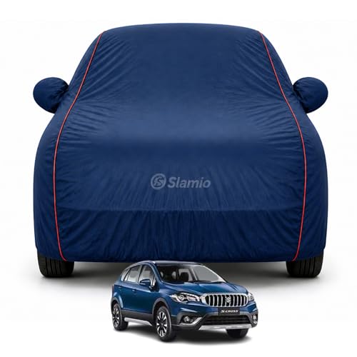 Image of Car Cover for Maruti Suzuki S-Cross 2017-2019 | 100% Waterproof Heavy-Duty 3-Layer Car Body Cover | All-Weather Rain UV Sun & Dust Protection | Custom Fit | Mirror & Antenna Pockets |Navy Blue
