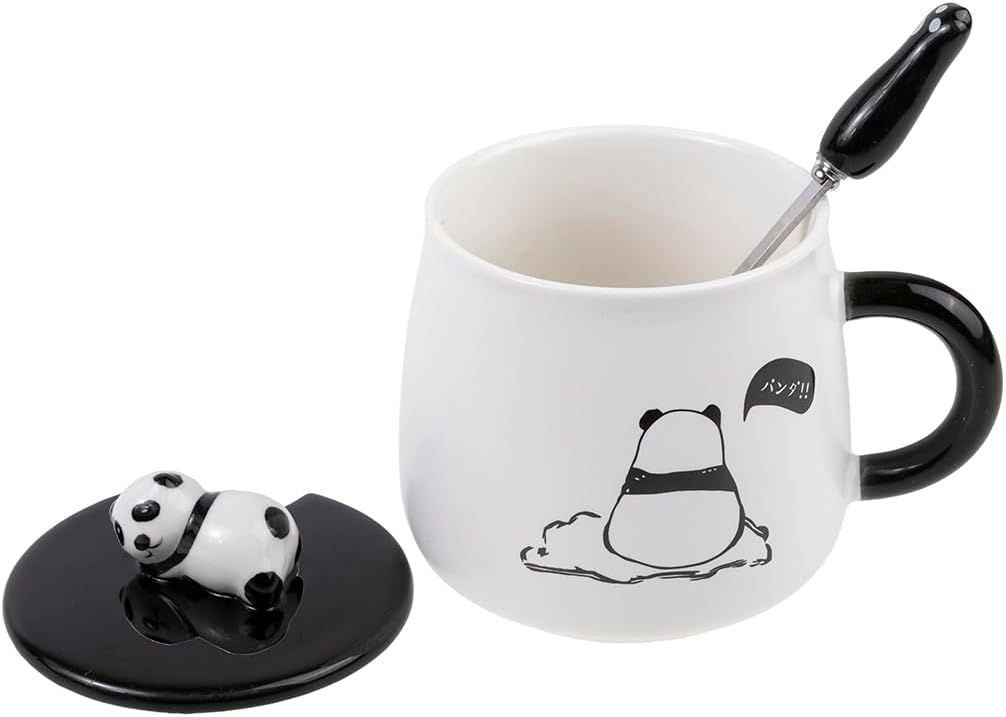 lachineuse - Panda Gourmand Mug - Panda Collection - 15oz - 3D Panda Lid Panda Paw Spoon - Porcelain, Metal - Coffee, Tea, Chocolate, Cappuccino - Original Gift Idea - China Asia