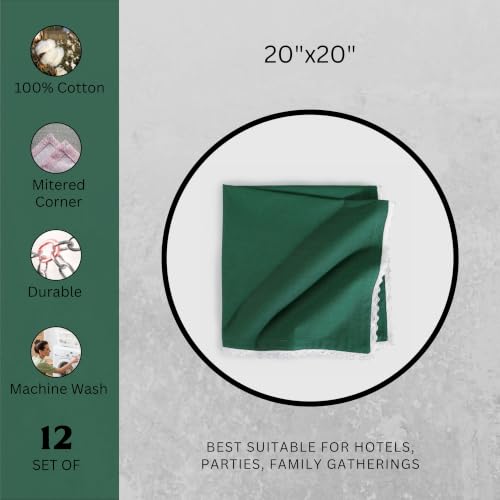 Image of FINGERCRAFT Lace Trim Cloth Napkins Set of 12, 20x20 Inch 100% Cotton Dinner Napkins, Reusable Washable Table Napkins for Wedding, Farmhouse Dining, Parties & Home Decor (Eden Green)