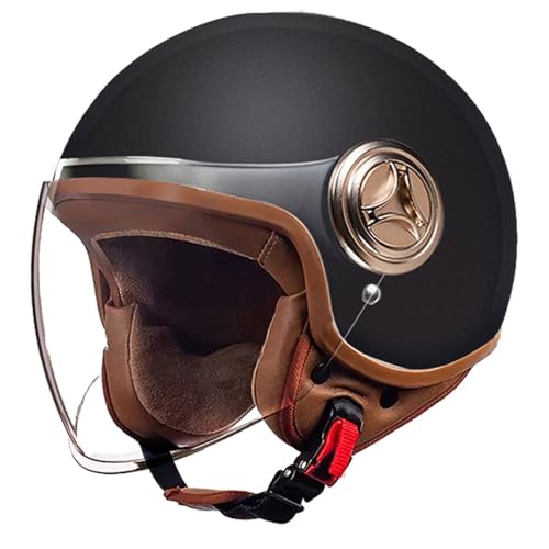 Casque de Moto Demi-Visage certifié ECE avec visière - Casque Jet de Style rétro pour Enfants, Jeunes, Hommes et Femmes, Casque de Scooter léger G,54-61CM