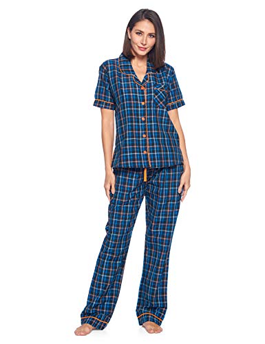 Ashford & Brooks Women's Woven Pajama Set Plaid Two-piece Pj Sets Sleepwear Loungewear Button-Down Pj Sets