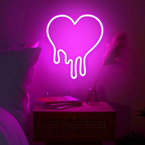 Image of Heart Pink Neon Sign, Attivolife Acrylic LED Light with Dimmable USB Powered, Romantic Love Hanging Wall Table Art Home Bedroom Decor for Girl Woman Wedding Party Dorm Valentine's Day Birthday Gifts