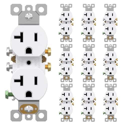 AIDA 20 Amps Outlets Duplex Electrical Receptacle Outlets Electrical Outlet 20Amp 125V Heavy-Duty Wall Outlet Residential 3-Wire Self-Grounding UL Listed Side Wire (10 Pack White)