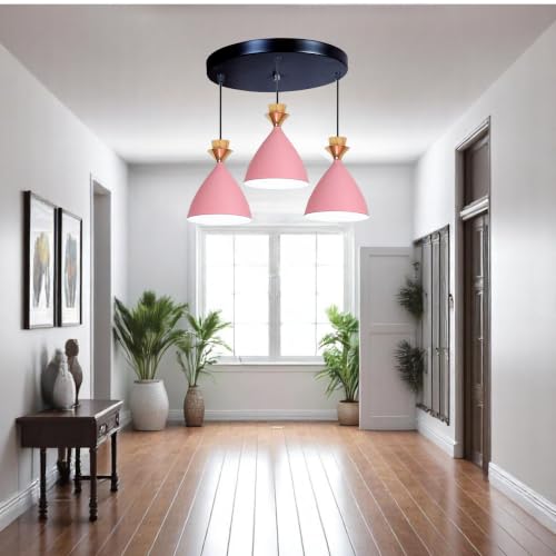 Image of Triple Dome Pink Aluminium Hanging Pendant Light - Modern Antique Ceiling Lamp, Adjustable Drop, E-27 Holder, Bulb is not Included, 3 Light Cluster Set