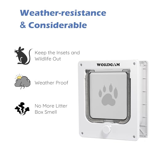 Wordcam Aba de porta média para gatos, porta de 4 vias para portas internas e externas, porta para a