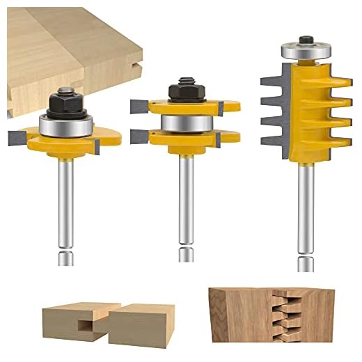 LEATBUY 1/4 Inch Shank Router Bit Set & 4 Finger Joint 3Pcs Tongue and Groove Wood Milling Cutter Drilling Carbide Tool For Door Table Cabinet Shelve Wall DIY Woodwork (GT9)