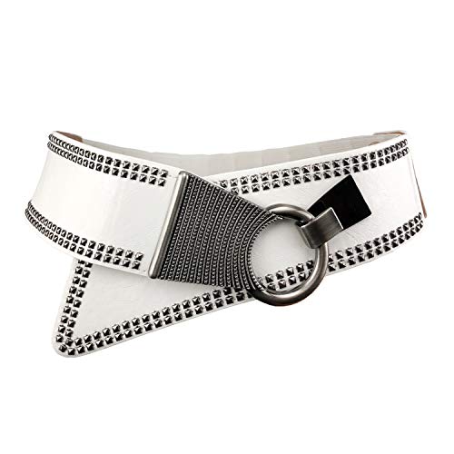 Kol_Fashion Fashion Vintage White Elastic Belts Alloy Buckle Wide Waist Stretch Cinch Belt With Steampunk Style #TOP18