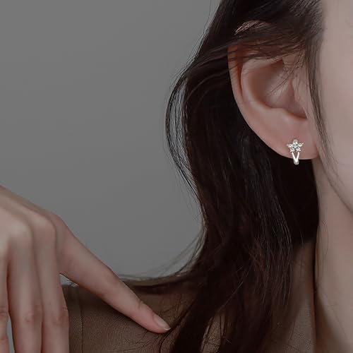 Reffeer Solid 925 Sterling Silver CZ Flower Hoop Earrings Huggie for Women Teen Girls Cute Daisy Hoop Earrings3