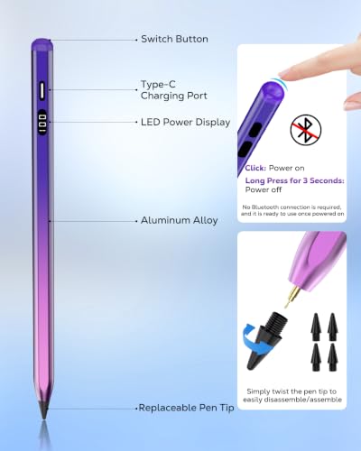 Stylus para iPad MoKo compatible con Air M3 Pro Mini y lápiz óptico USB-C LED 7