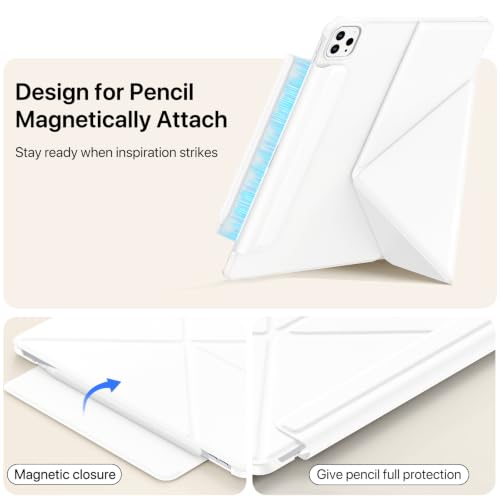 Image of for iPad Pro 11 Inch Case 2022 /2021 /2020, Magnetic Slim Foldable Multi-Angle Folio Case with PU Leather, Auto Wake /Sleep & Hidden Pencil Holder (White, iPad Pro 11 in 2020 /2021 /2022)