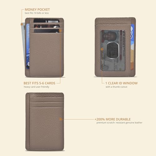 Image of Oak Leathers Leather Slim Minimalist Wallet for Men & Women RFID Front Pocket Leather Card Holder Wallets (Nude)