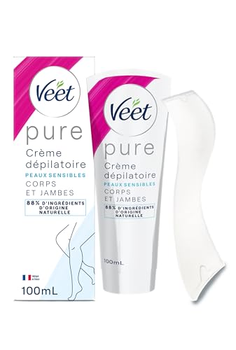 VEET PURE - Crème Dépilatoire Corps et Jambes - Peaux Sensibles - 88% d'Ingrédients d'Origine Naturelle - 100ml