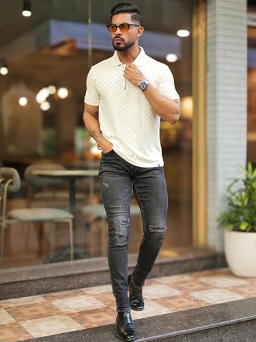 Image of Maniac || Mens || Kite || Textured || Polo Neck || Half Sleeve || Cotton || Slim Fit || Tshirt