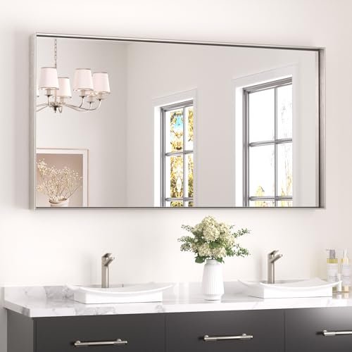 Image of Keonjinn 55x30 Inch Nickel Bathroom Mirror for Over Sink, Rectangular