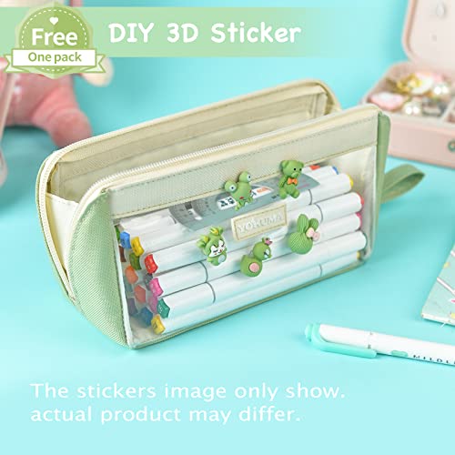 Yokuma Clear Aesthetic Pencil Case Pouch For Girls Cute Kawaii Mark Pen Case Organizer Large Capacity For Kids Teen College Students Adults,Small Makeup Bag,Back To School Supplies (Green) #TOP5