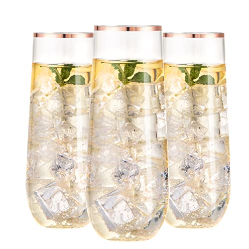 Ciaell 24 Pack Rose Gold Plastic Champagne Flutes - 9 Oz Disposable Champagne Glasses - Stemless Mimosa Glass for Parties & Weddings & Birthdays