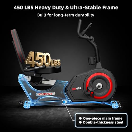 VANSWE Recumbent Exercise Bike, Recumbent Stationary Bikes for Home 400 LBS Weight Capacity, Exercise Bike for Home Seniors with Smart App and Bluetooth Connectivity, LED Display, Pulse Handle - Image 6