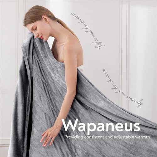 Image of Wapaneus Foot Pocket Heated Blanket Electric Throw with 10 Heating Levels and 4 Timer Settings 4 Hours Auto Shut Off, Flannel Fast-Heating Heated Throw 50 inch x 60 inch, ETL Listed Machine Washable, Grey
