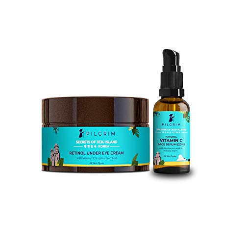 Pilgrim Jeju Light Night Regime | Vitamin C Night Serum 20%, Retinol Under eye cream with Hyaluronic Acid 30g | All Skin | Men and Women | Korean Beauty Secrets