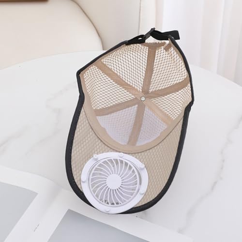 Mens Mesh Baseball Hat with Builted-in Fan Womens UV Protection Large Brim Trucker Dad Cap Tennis Golf Visors Summer Outdoor Beach Sun Hats Ponytail Cycling Fishing Running Caps Beige