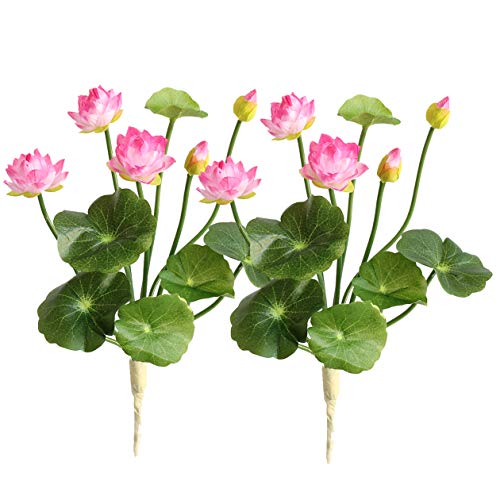 Htmeing 2PCS Artificial Lotus Flower Silk Flowers for Home Wedding Decoration (Dark Pink)