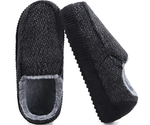 Image of ONCAI Mens Clog Slippers with Arch Support Stripe Faux Fur Cotton-Blend High-Density Memory Foam Warm House Slippers Slip-on Indoor Outdoor Rubber Sole Size 7-16