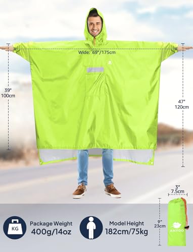 Image of ANYOO Hooded Rain Poncho for Adults Waterproof Lightweight Rain Coat for Men Women Reusable Rain Jacket for Emergency Outdoor