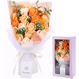【anan掲載・プロ監修】 Puanela ソープフラワー 花束 誕生日 プレゼント 女性 ギフト 人気 母の日 退職 敬老の日 お祝い 花 造花 バラ (オレンジ）
