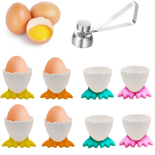 9 Pcs Cute and Funny Egg Cups Set, Boiled Egg Holder and Toppers Adorable Egg Topper for Boiled Eggs Creative Breakfast Boiled Egg Holder Fun Kitchen Accessories Boiled Egg Topper