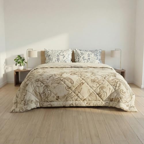 Image of Mafatlal Tulip Premium 120 GSM Quilted Comforter for Double Bed |Durable, Airy Comforter, Relax Sleep & Printed Comforter | 90 x 100 Inch | Cream Ivory 1