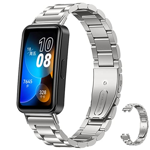 Miimall Metal Strap Compatible with Huawei Band 8, Stainless Steel Replacement Band with Folding Clasp